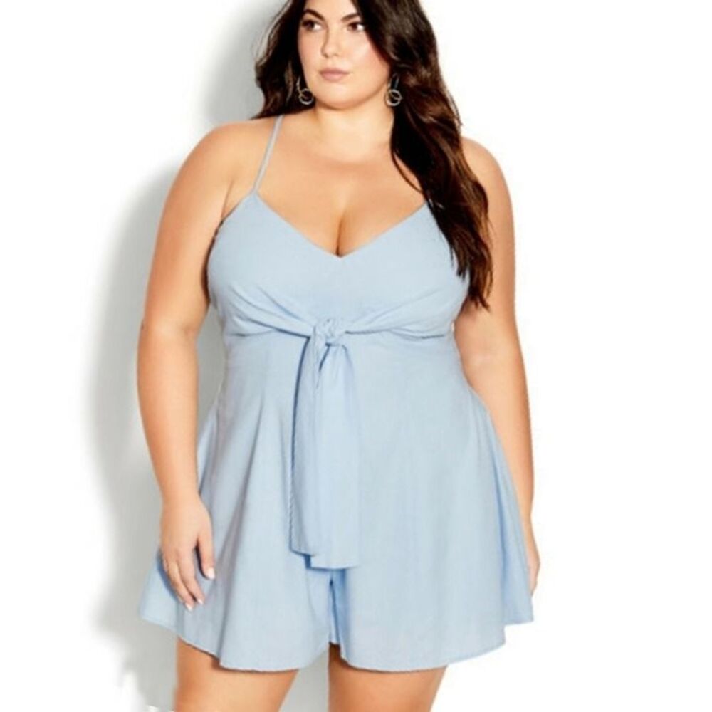 City Chic Luna Blue Shorts Romper Plus Size 16 NWT